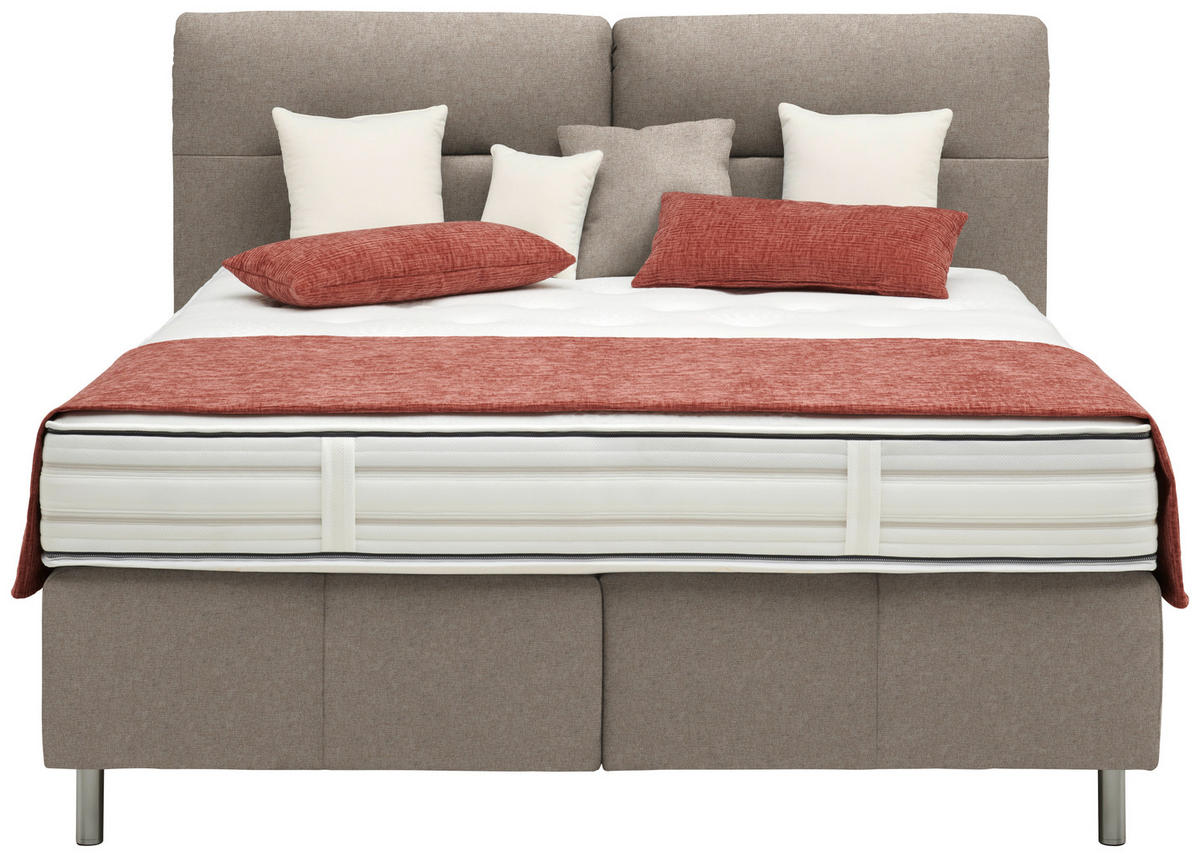 BOXSPRINGBETT 180/200 cm  in Hellbraun  - Hellbraun/Alufarben, KONVENTIONELL, Textil/Metall (180/200cm) - Dieter Knoll