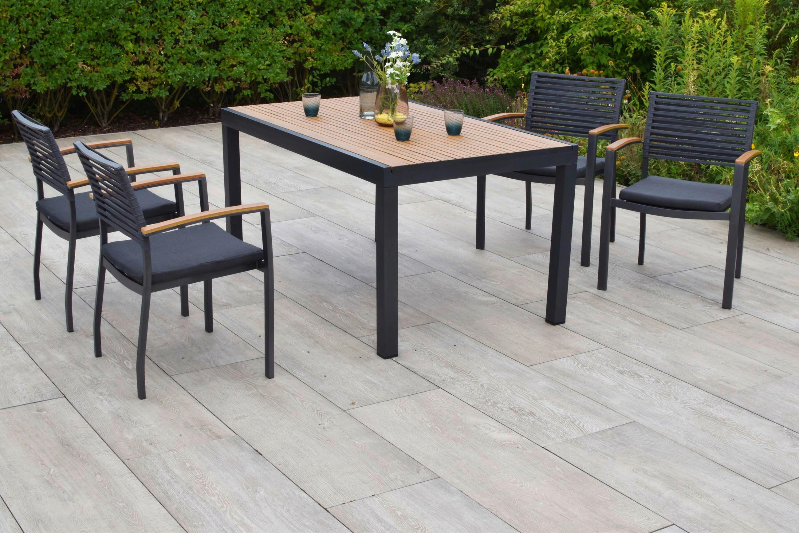 GARTENTISCHGRUPPE beschichtet Aluminium  - Graphitfarben/Grau, KONVENTIONELL, Kunststoff/Textil - Gardenson