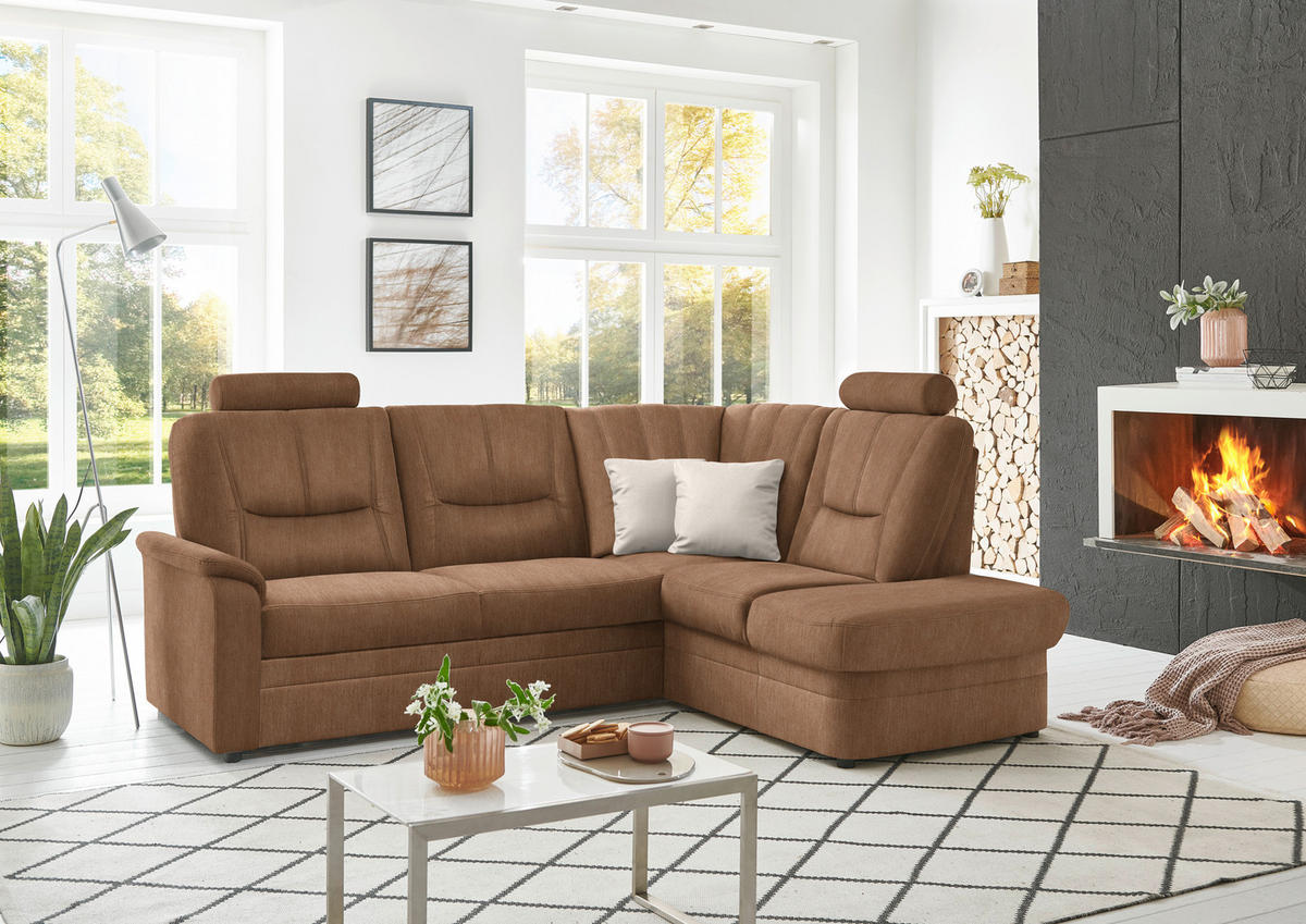 ECKSOFA Chenille Rostfarben  - Rostfarben/Schwarz, Konventionell, Kunststoff/Textil (235/185cm) - Beldomo Comfort