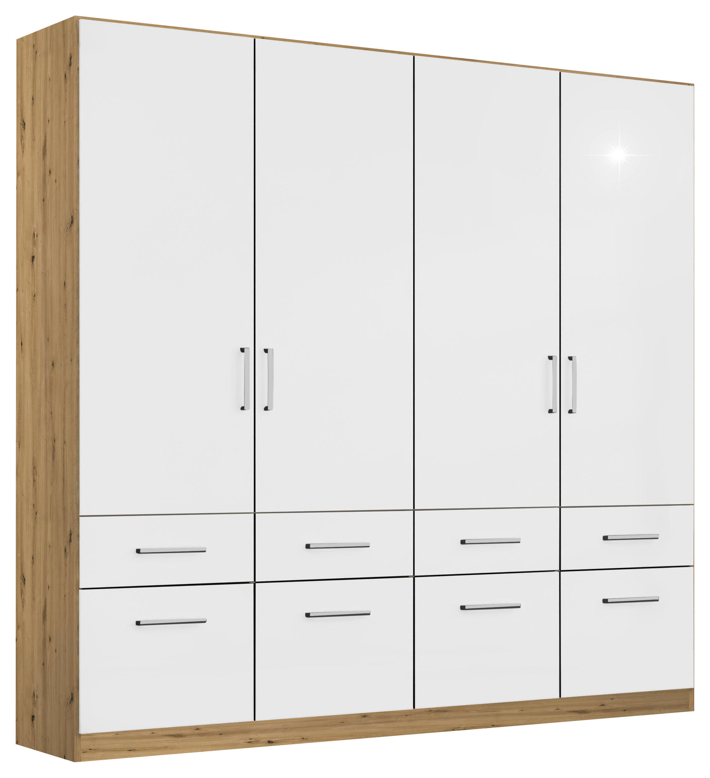 DREHTÜRENSCHRANK 181/197/54 cm 4-türig Weiß Hochglanz, Eiche Artisan  - Chromfarben/Weiß Hochglanz, MODERN, Holzwerkstoff/Kunststoff (181/197/54cm) - Rauch Möbel