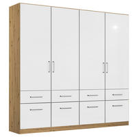 DREHTÜRENSCHRANK  in Eiche Artisan, Weiß Hochglanz  - Chromfarben/Weiß Hochglanz, MODERN, Holzwerkstoff/Kunststoff (181/210/54cm) - Rauch Möbel