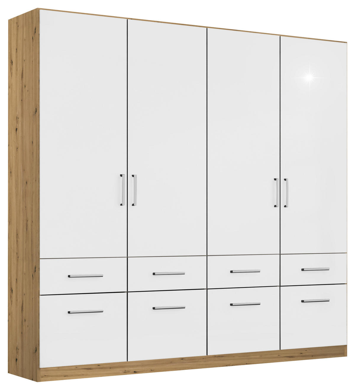 DREHTÜRENSCHRANK  in Eiche Artisan, Weiß Hochglanz  - Chromfarben/Weiß Hochglanz, MODERN, Holzwerkstoff/Kunststoff (181/210/54cm) - Rauch Möbel