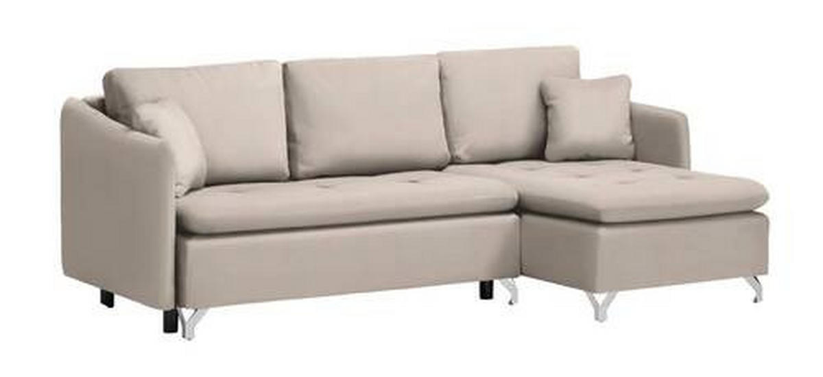 ECKSOFA in Flachgewebe Creme  - Silberfarben/Creme, Design, Textil/Metall (223/146cm) - Ti'me