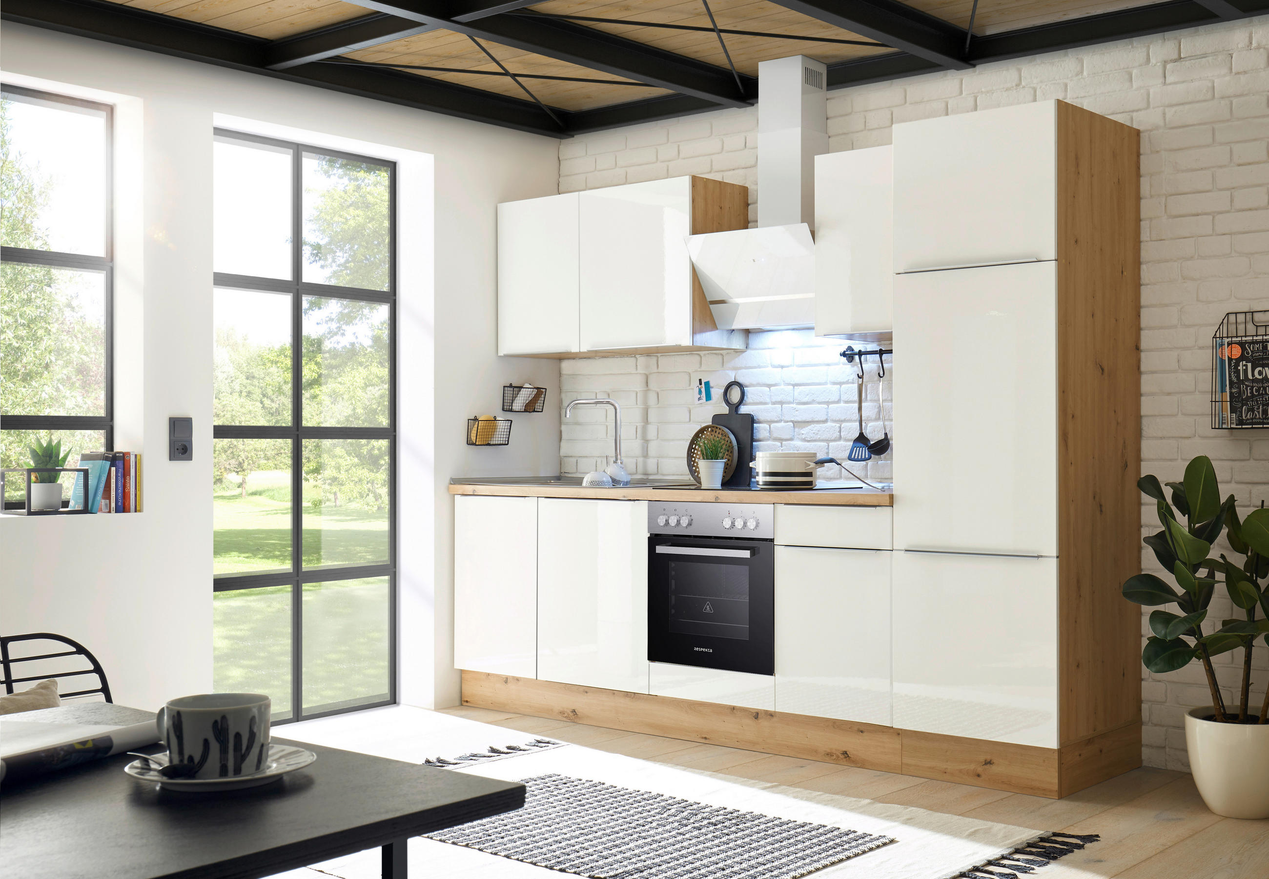 KÜCHENBLOCK 280/211/60 cm   in Eiche Artisan, Weiß Hochglanz  - Weiß Hochglanz/Alufarben, LIFESTYLE, Holzwerkstoff/Kunststoff (280/211/60cm) - Respekta