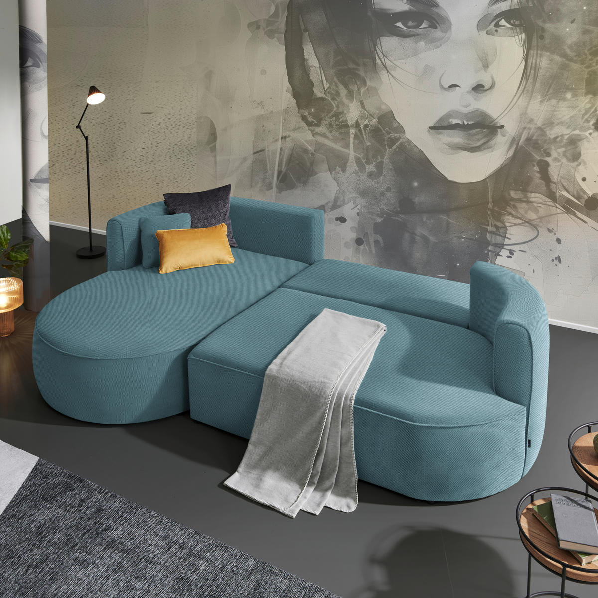 ECKSOFA in Webstoff Blau  - Blau/Schwarz, Modern, Kunststoff/Textil (284/183cm) - Welnova
