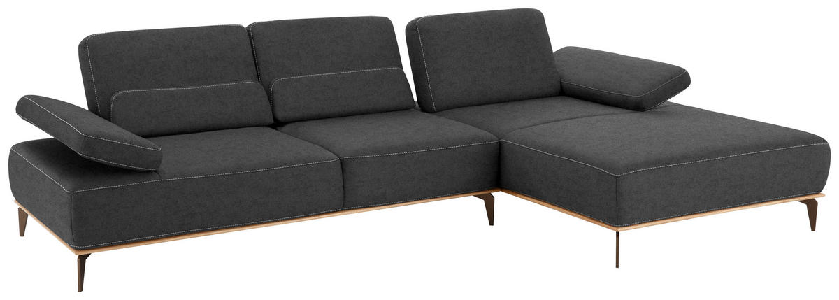 ECKSOFA in Mikrofaser Dunkelgrau  - Dunkelgrau/Beige, Design, Textil/Metall (298/176cm) - Valnatura