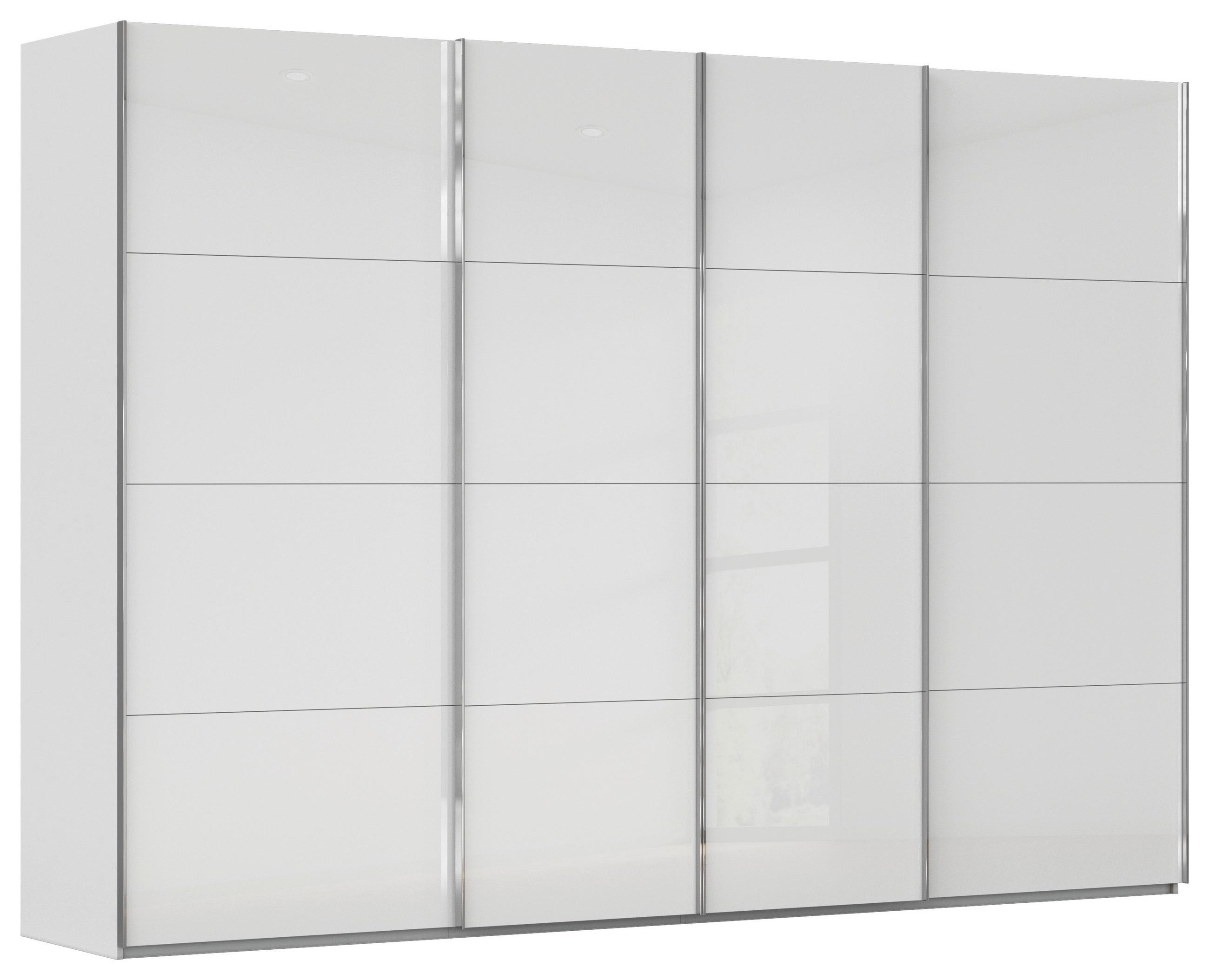 SCHWEBETÜRENSCHRANK 316/223/68 cm 4-türig Weiß, Hellgrau  - Chromfarben/Hellgrau, Design, Glas/Holzwerkstoff (316/223/68cm) - Novel