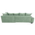 ECKSOFA Pastellgrün Cord Rückenkissen, Armlehnenkissen, Bettkasten, Schlaffunktion, Rücken echt, Liegefläche im Originalstoff  - Pastellgrün/Schwarz, KONVENTIONELL, Kunststoff/Textil (304/212cm) - Carryhome