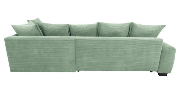 ECKSOFA Pastellgrün Cord Rückenkissen, Armlehnenkissen, Bettkasten, Schlaffunktion, Rücken echt, Liegefläche im Originalstoff  - Pastellgrün/Schwarz, KONVENTIONELL, Kunststoff/Textil (304/212cm) - Carryhome