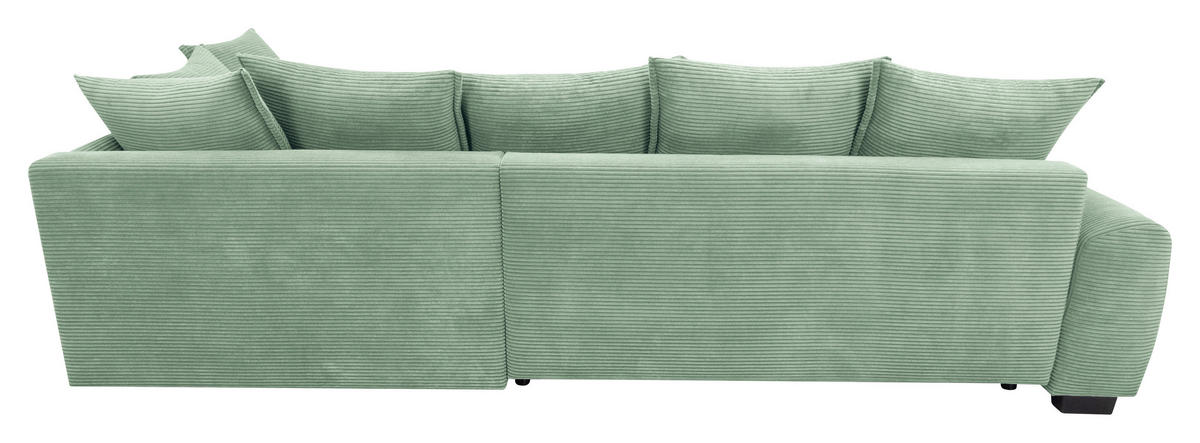 ECKSOFA Pastellgrün Cord Rückenkissen, Armlehnenkissen, Bettkasten, Schlaffunktion, Rücken echt, Liegefläche im Originalstoff  - Pastellgrün/Schwarz, KONVENTIONELL, Kunststoff/Textil (304/212cm) - Carryhome