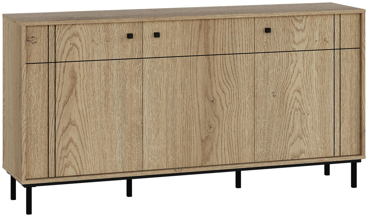 SIDEBOARD 160,2/81,8/37 cm  in Eichefarben  - Eichefarben/Schwarz, Modern, Holzwerkstoff/Kunststoff (160,2/81,8/37cm) - Carryhome