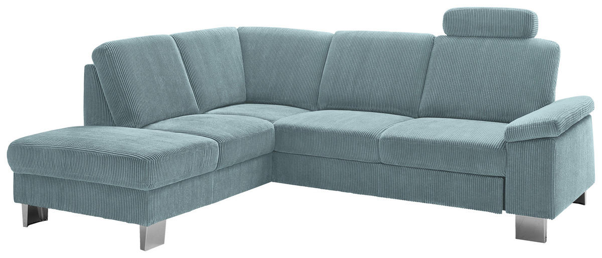 ECKSOFA in Cord Hellblau  - Edelstahlfarben/Hellblau, Konventionell, Textil/Metall (200/248cm) - Beldomo System