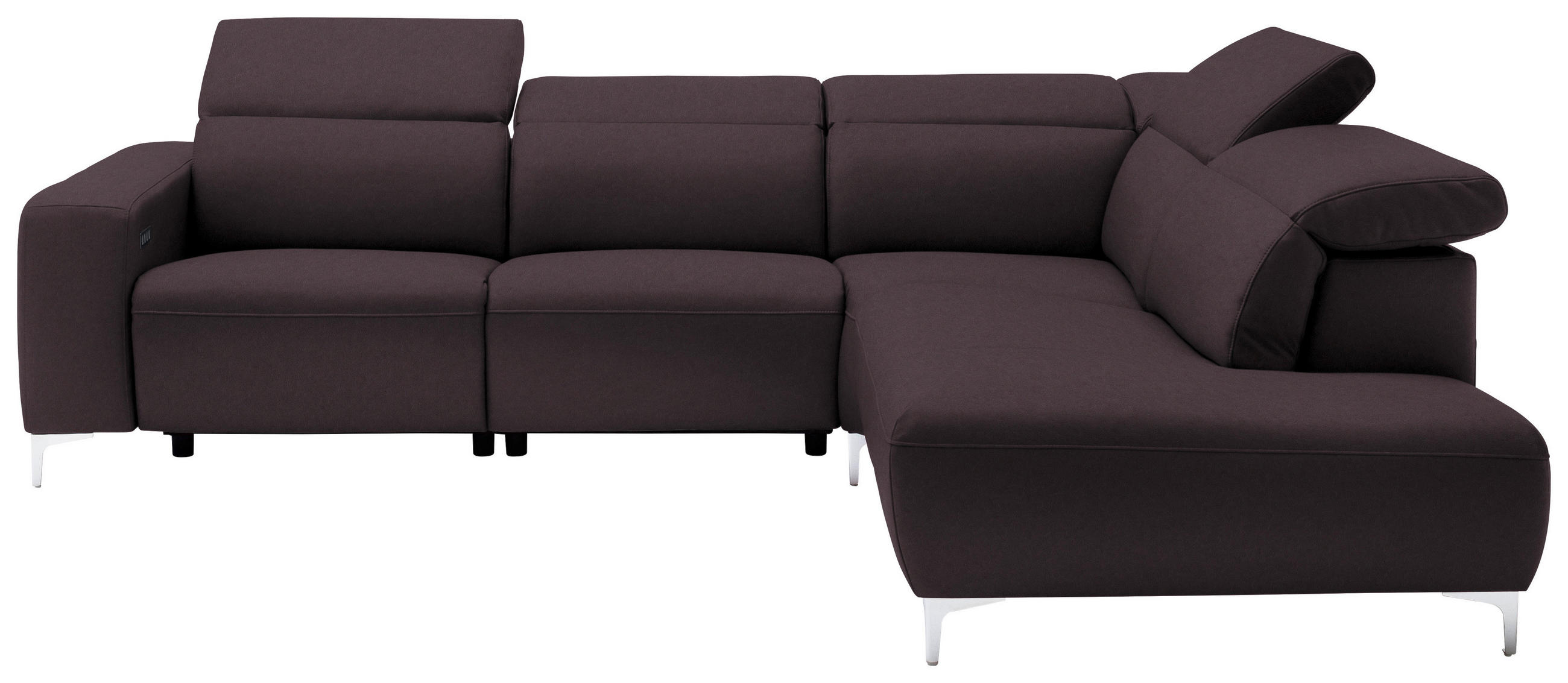ECKSOFA Braun Echtleder  - Chromfarben/Braun, Design, Leder/Metall (290/223cm) - Pure Home Lifestyle