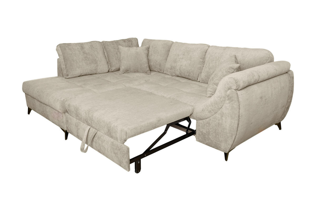 ECKSOFA LIVANO Beige Chenille Liegefläche im Originalstoff  - Beige/Schwarz, Design, Textil/Metall (190/250cm) - P & B