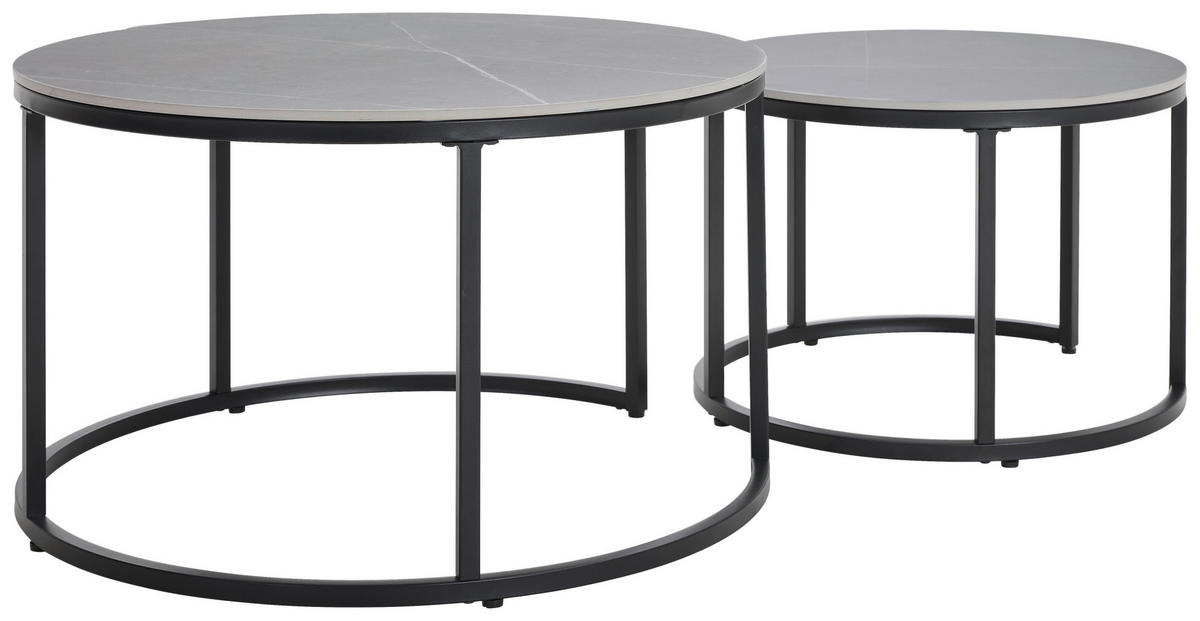 COUCHTISCHSET 80/60/46/40/80/60 cm rund Grau, Schwarz  - Schwarz/Grau, Design, Keramik/Metall (80/60/46/40/80/60cm) - Livetastic