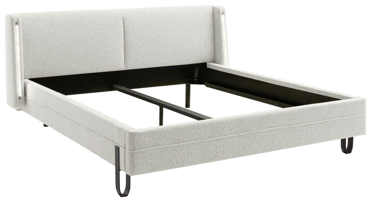 POLSTERBETT Beleuchtung 180/200 cm  in Creme  - Creme/Schwarz, MODERN, Textil/Metall (180/200cm) - Novel