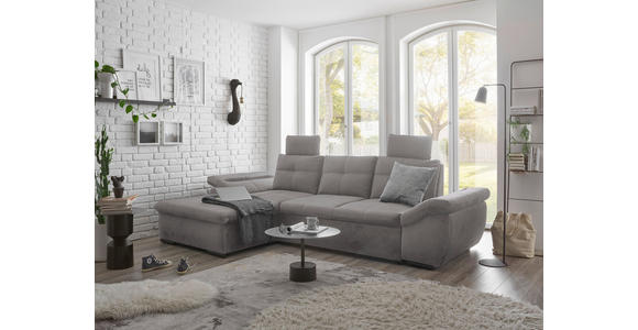 ECKSOFA in Mikrovelours Hellgrau - Hellgrau/Schwarz, KONVENTIONELL, Kunststoff/Textil (170/275cm) - Carryhome