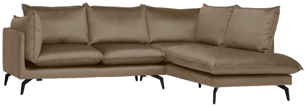 ECKSOFA Hellbraun Samt  - Hellbraun/Schwarz, Design, Textil/Metall (241/200cm) - Carryhome