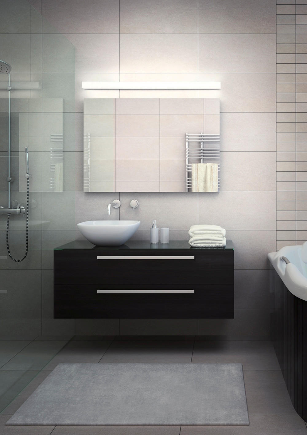 BADEZIMMER-WANDLEUCHTE 6/4/120 cm   - Chromfarben, Design, Kunststoff/Metall (6/4/120cm) - Helestra