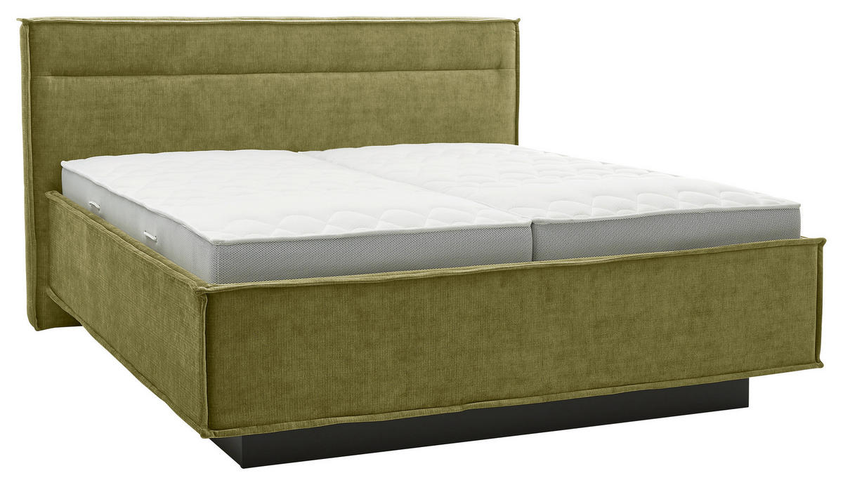 POLSTERBETT 180/200 cm,  in Hellgrün, gepolstertes Kopfteil, Bettkasten, Lattenroste, Matratzen, H2 + H3 = mittel + fest  - Weiß/Hellgrün, Design, Textil (180/200cm) - Musterring