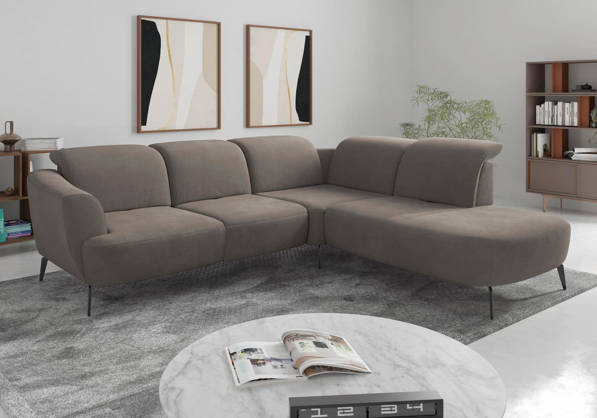 ECKSOFA in Flachgewebe Schlammfarben  300/267 cm  - Schlammfarben/Schwarz, KONVENTIONELL, Textil/Metall (300/267cm) - Sit & More