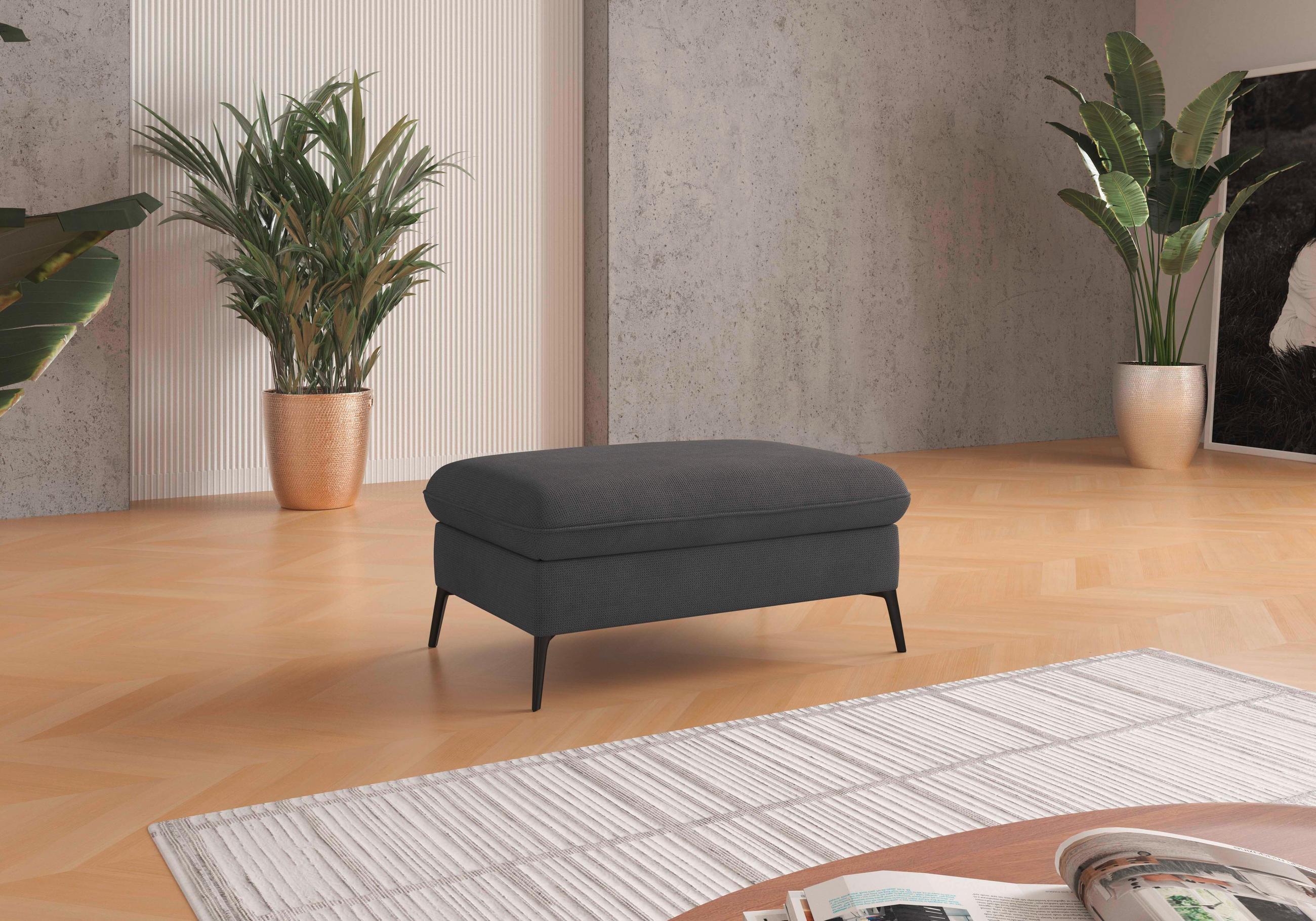 HOCKER in Textil Grau  - Creme/Schwarz, Konventionell, Textil/Metall (104/47/69cm) - Sit & More
