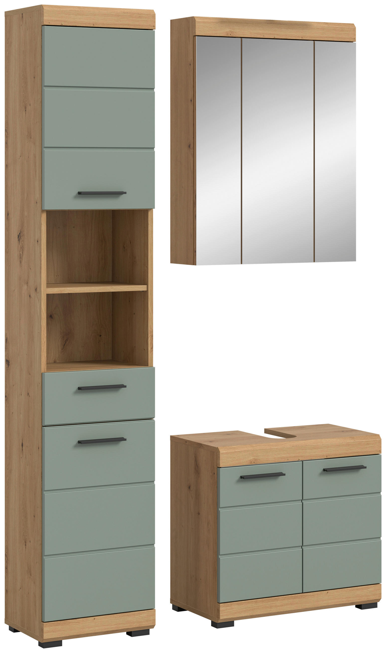 BADEZIMMER 3-teilig  in 97 cm  - Salbeigrün/Eichefarben, MODERN, Glas/Holzwerkstoff (97cm) - MID.YOU