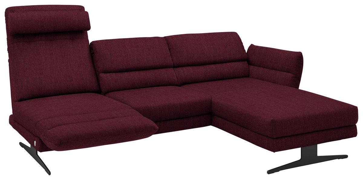 ECKSOFA in Flachgewebe Weinrot  - Weinrot/Schwarz, Design, Textil/Metall (279-327/176-217cm) - Dieter Knoll