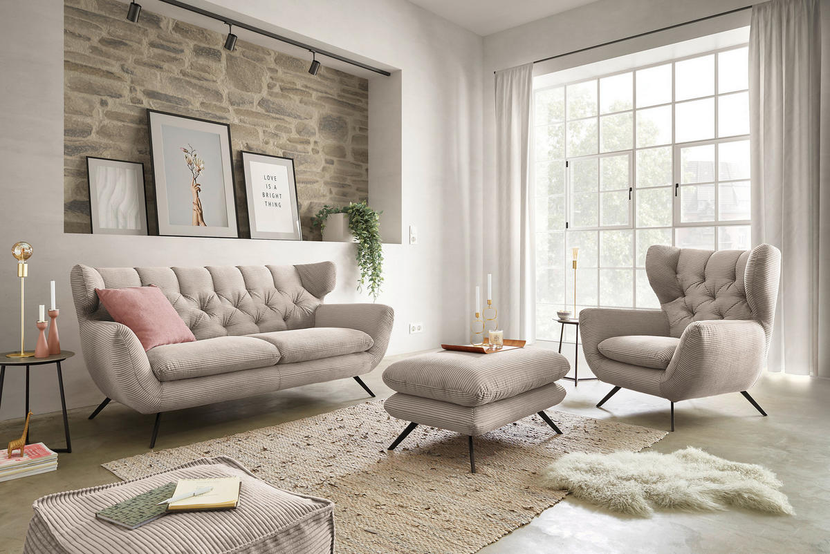 CHESTERFIELD-SOFA Cord Taupe  - Taupe/Schwarz, MODERN, Textil/Metall (160/94/95cm) - Pure Home Lifestyle