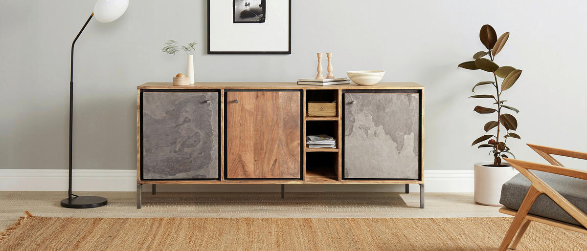 SIDEBOARD 180/77/40 cm  - Braun/Grau, MODERN, Holz/Stein (180/77/40cm) - Livetastic