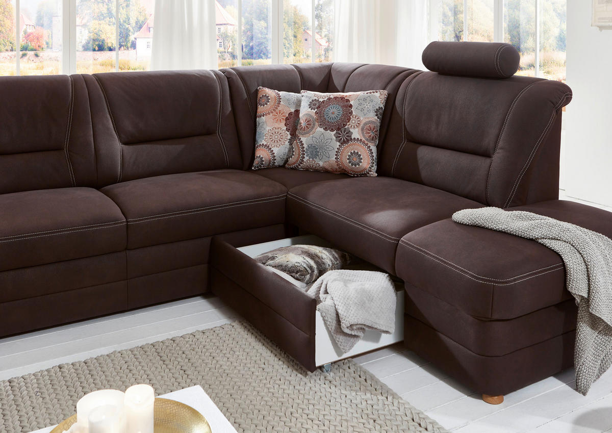 WOHNLANDSCHAFT in Mikrofaser Dunkelbraun  - Eiche Bianco/Dunkelbraun, Konventionell, Holz/Textil (162/327/218cm) - Carryhome
