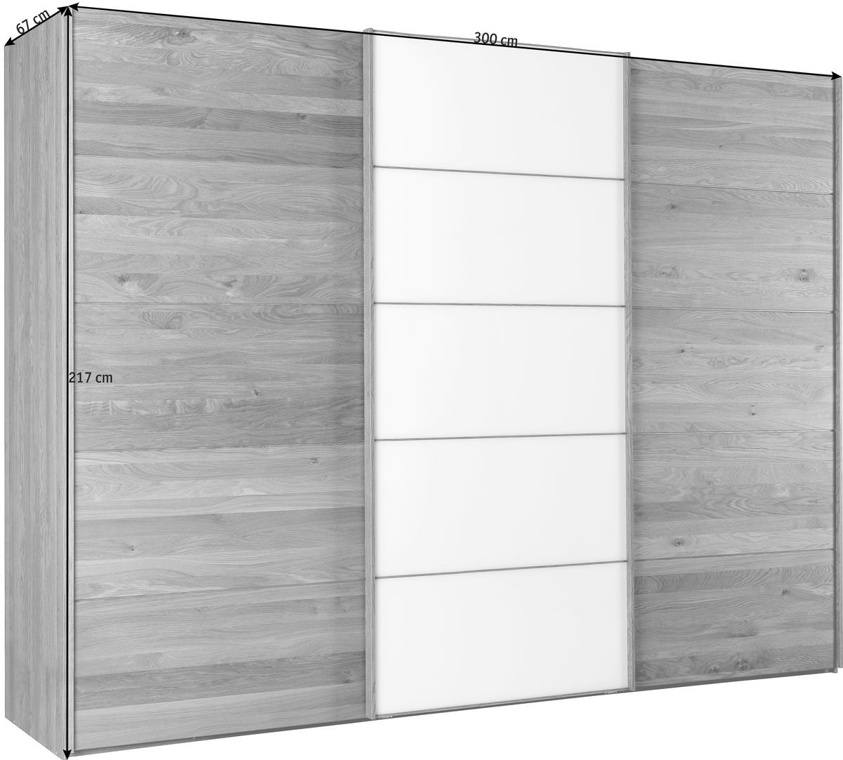 SCHWEBETÜRENSCHRANK 300/217/67 cm 3-türig  - Weiss/Eichefarben, Natur, Glas/Holz (300/217/67cm) - Linea Natura