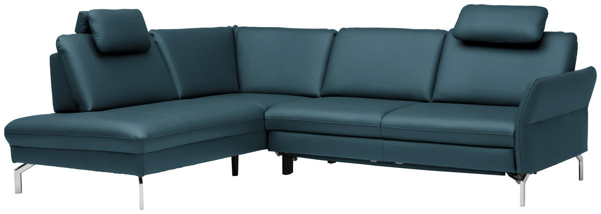 ECKSOFA in Echtleder Blau  - Blau/Alufarben, Konventionell, Leder/Metall (220/284cm) - Beldomo Premium