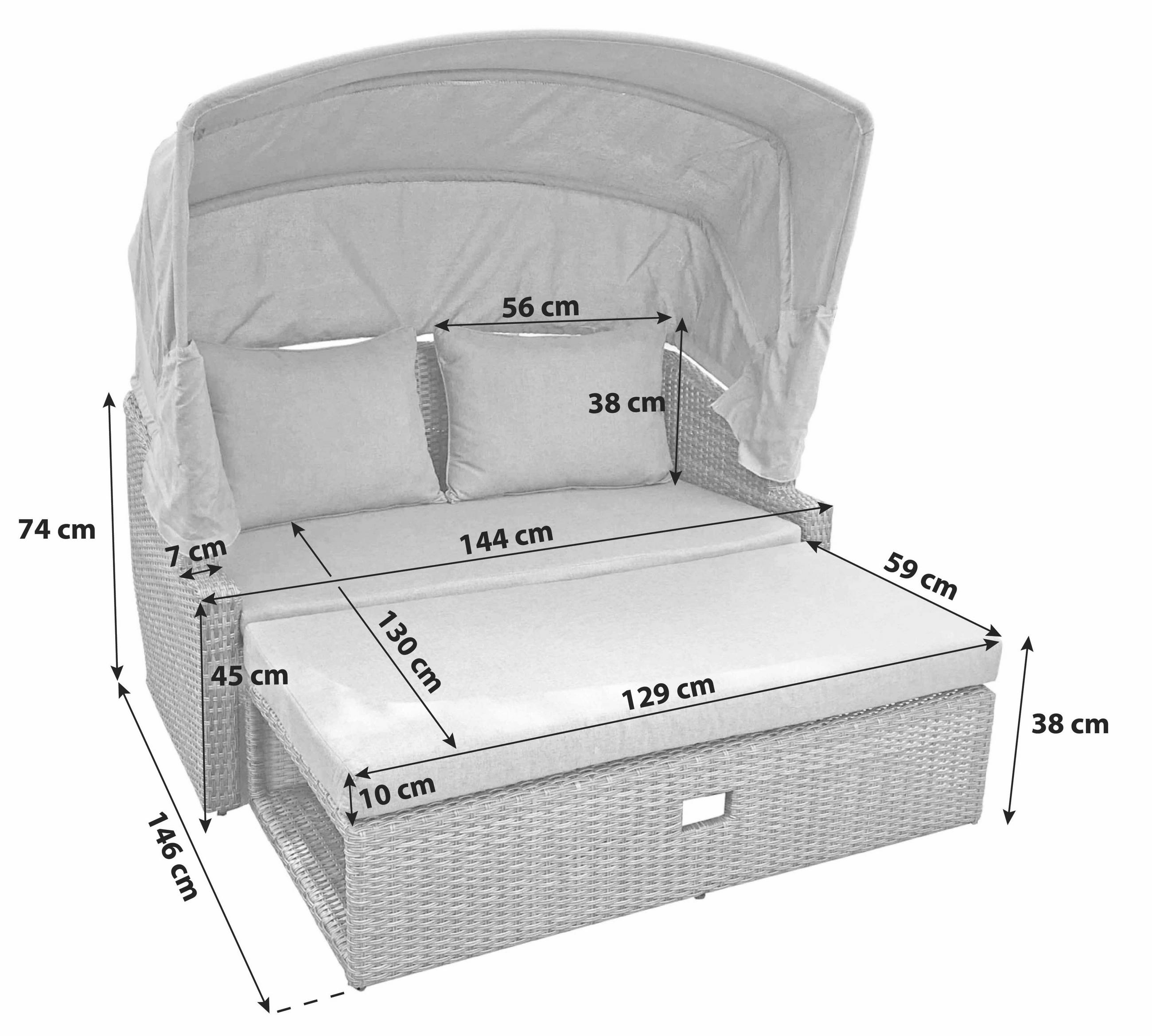 LOUNGESOFA 144/74/146 cm Aluminium  - Dunkelgrau/Grau, Basics, Kunststoff/Textil (144/74/146cm) - Gardenson