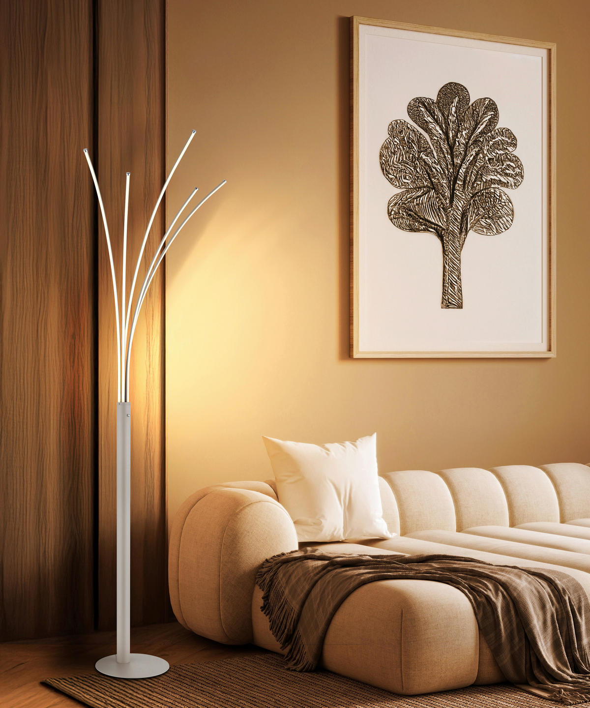 LED-STEHLEUCHTE Bizzy 56/60/187 cm  - Sandfarben/Opal, Design, Kunststoff/Metall (56/60/187cm)