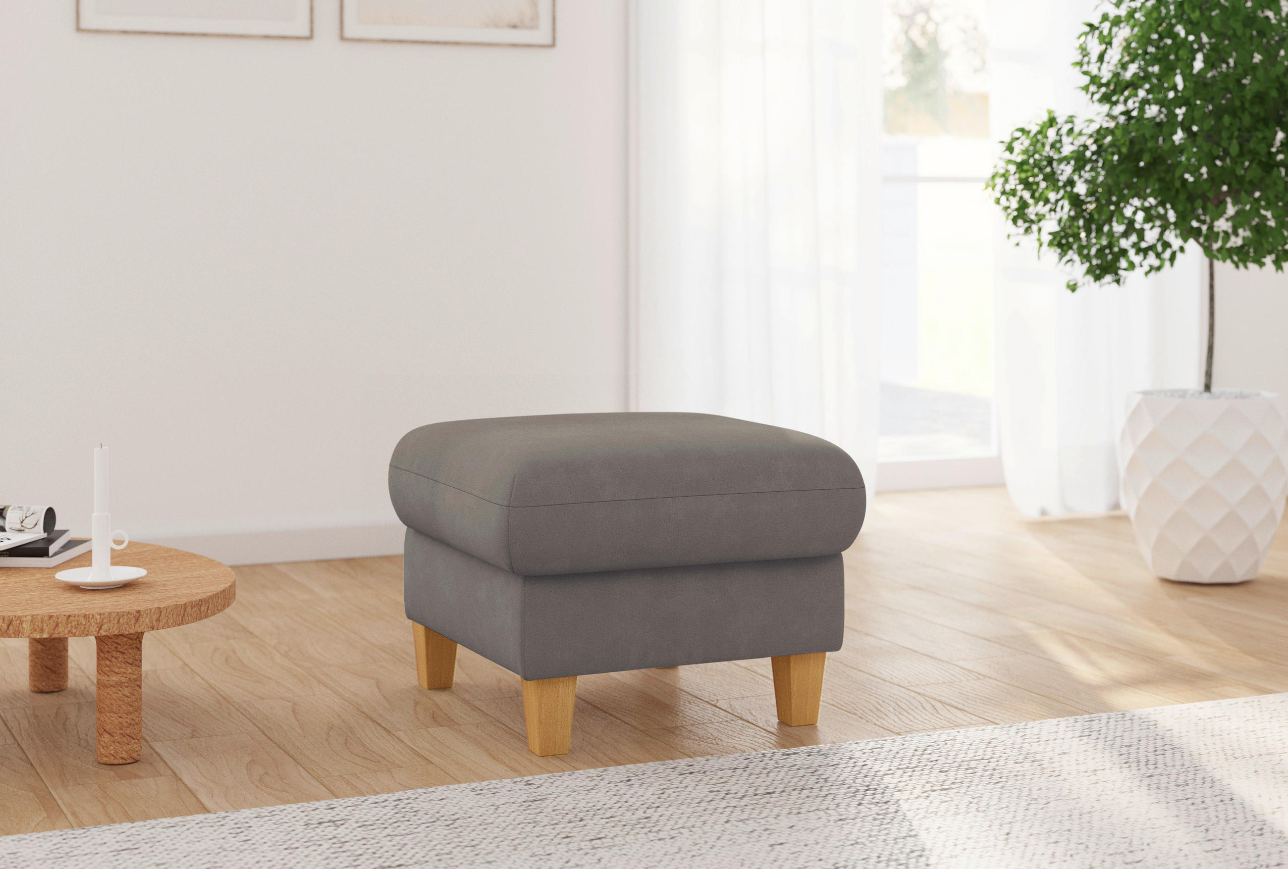 HOCKER Flachgewebe Schlammfarben  - Schlammfarben/Eichefarben, KONVENTIONELL, Holz/Textil (58/47/58cm) - Sit & More