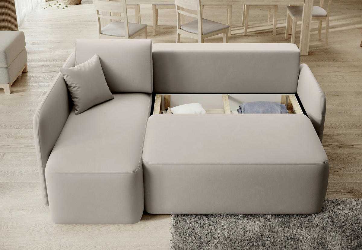 ECKSOFA Plüsch Beige  - Beige/Schwarz, Design, Kunststoff/Textil (150/206cm) - P & B