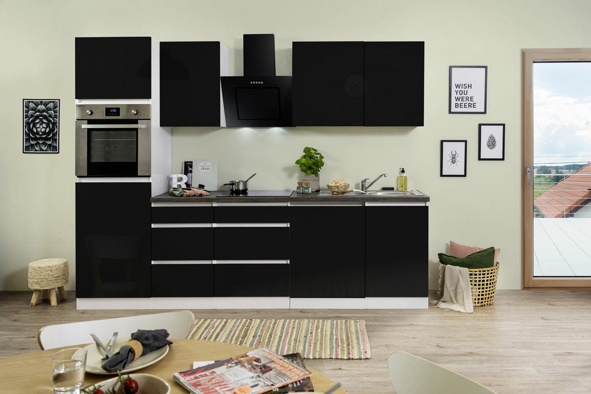 KÜCHENBLOCK 280 cm   in Weiß  - Schwarz/Braun, MODERN, Holzwerkstoff (280cm) - Respekta