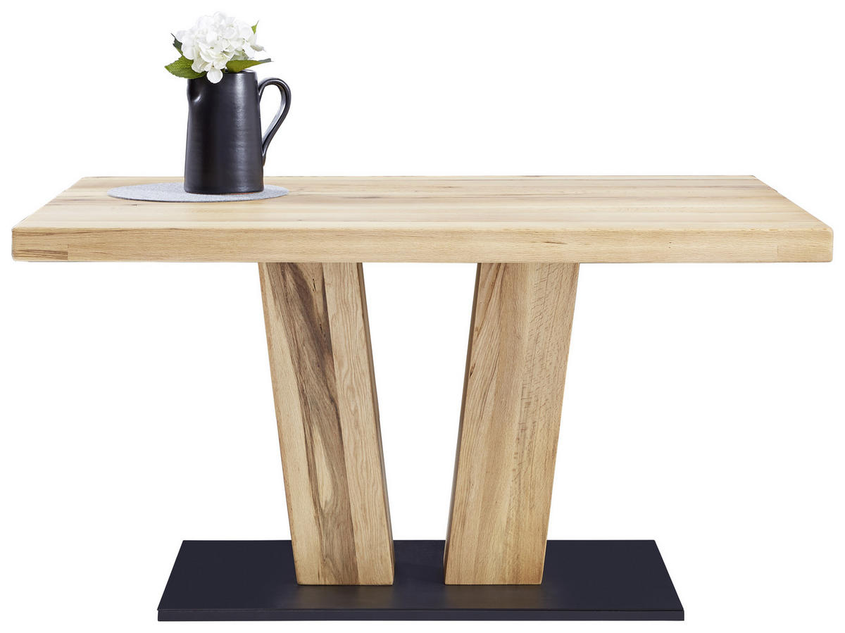 ESSTISCH Balkeneiche massiv rechteckig Eichefarben  - Eichefarben/Schwarz, Natur, Holz/Metall (140/90/76cm) - Valdera
