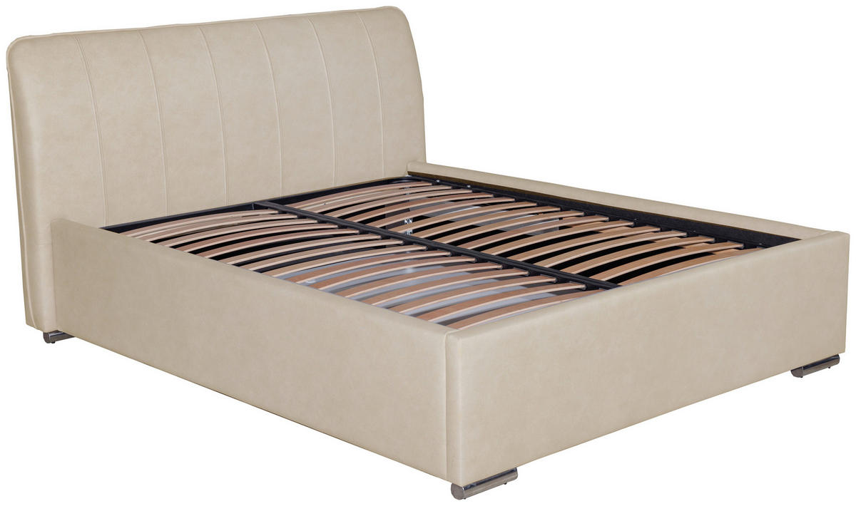 POLSTERBETT 180/200 cm  in Creme  - Chromfarben/Creme, Basics, Holz/Textil (180/200cm) - Boxxx
