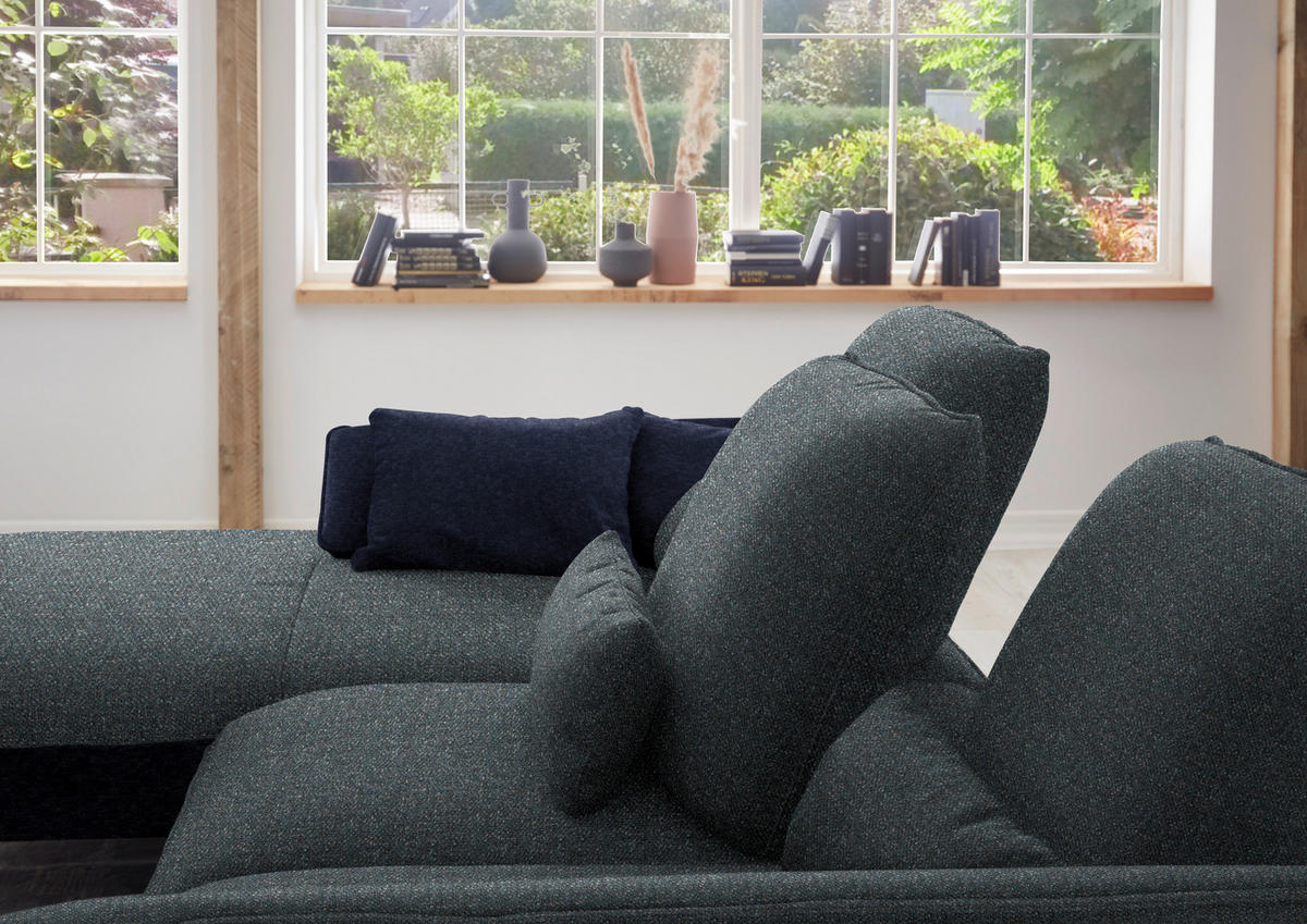 ECKSOFA in Flachgewebe Blaugrau  - Blaugrau/Schwarz, Design, Textil/Metall (191/301cm) - Moderano