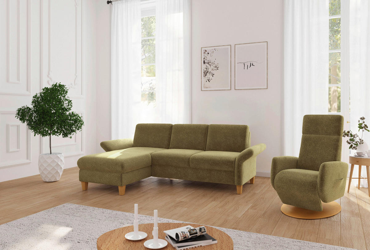 ECKSOFA ROCHELLE E Olivgrün Flachgewebe  - Eichefarben/Olivgrün, KONVENTIONELL, Holz/Textil (164/251cm) - Sit & More