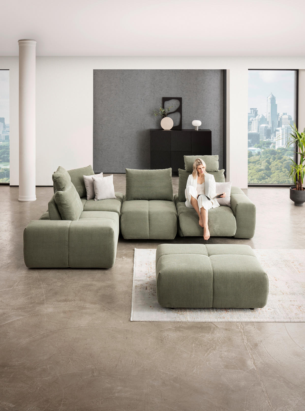 SEDACÍ SOUPRAVA, textil, olivově zelená - černá/olivově zelená, Design, textil/plast (236/94/326cm) - Xora