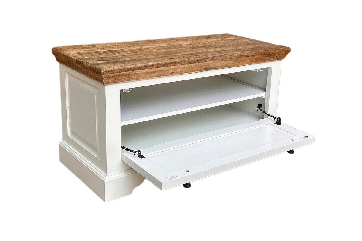 SCHUHSCHRANK Mangoholz massiv Schwarz, Weiß, Honig  - Schwarz/Weiß, KONVENTIONELL, Holz/Holzwerkstoff (85/45/40cm) - MID.YOU