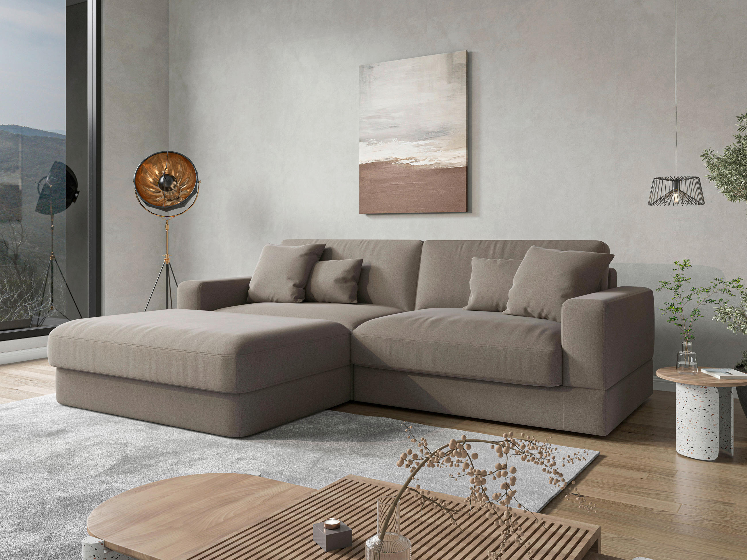 ECKSOFA FABIO E Schlammfarben Flachgewebe  - Schlammfarben/Schwarz, MODERN, Kunststoff/Textil (196/264cm) - Sit & More