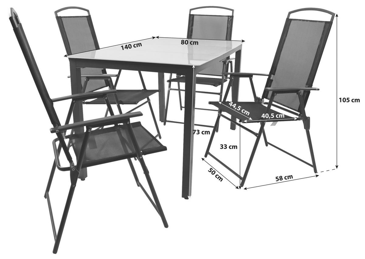 GARTENTISCHGRUPPE  - Anthrazit/Schwarz, Basics, Glas/Textil (140/80/73cm) - Gardenson