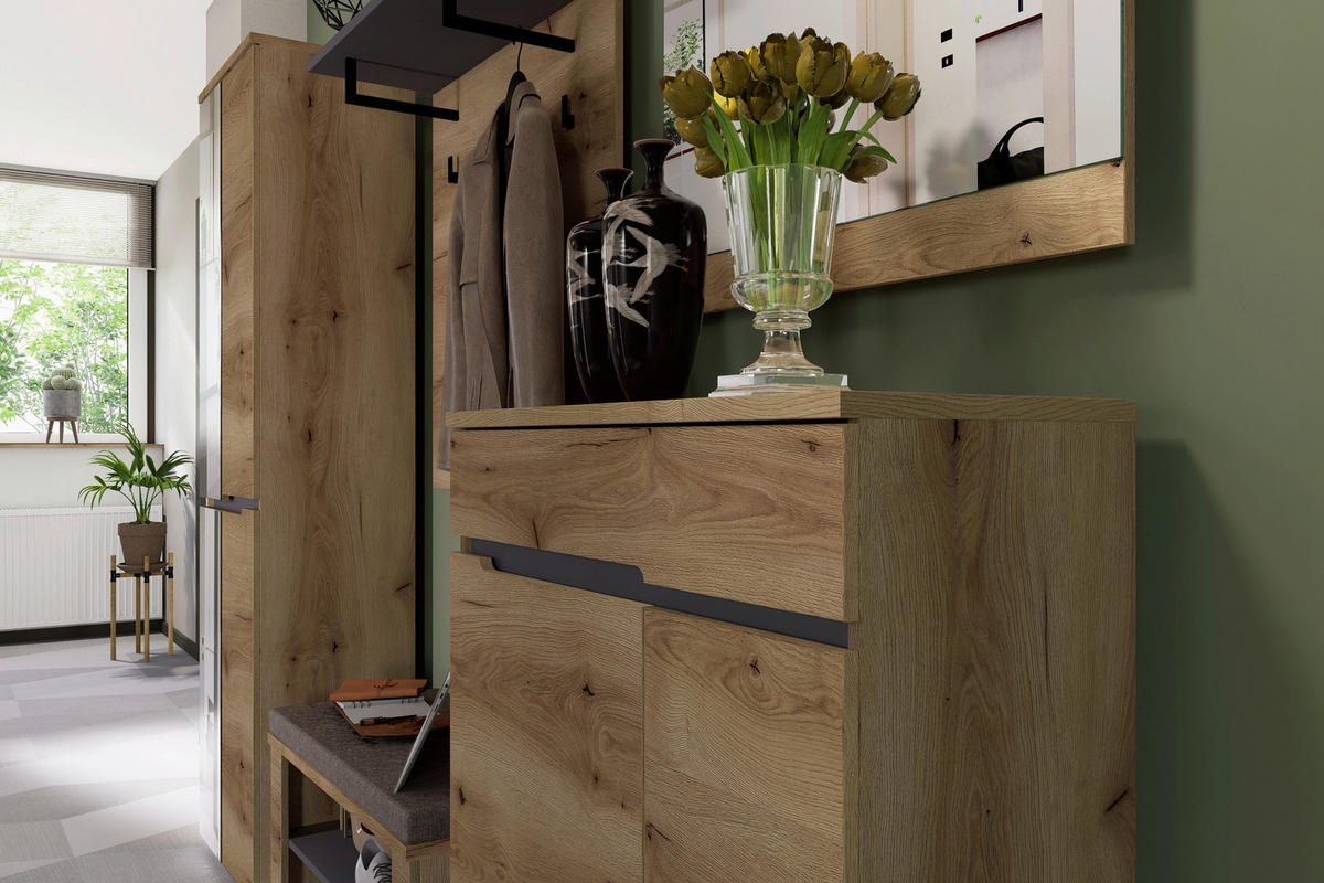 GARDEROBE  in 245/192/38 cm  - Eichefarben/Graphitfarben, KONVENTIONELL, Glas/Holzwerkstoff (245/192/38cm) - Xora