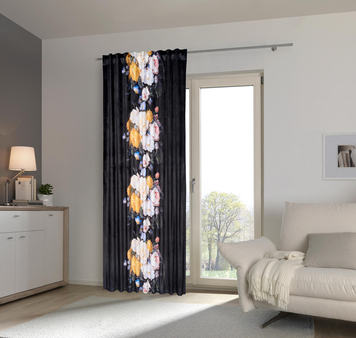 KÉSZFÜGGÖNY részben fényzáró  - fekete, Natur, textil (135/245cm) - Esposa