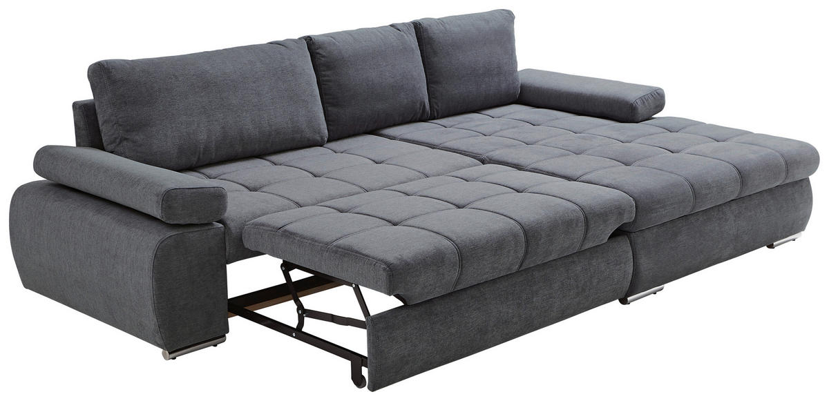 ECKSOFA in Flachgewebe Grau - Chromfarben/Weiss, Design, Kunststoff/Textil (294/173cm) - Carryhome