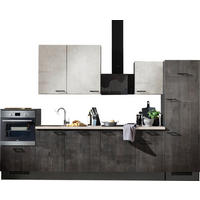 KÜCHENLEERBLOCK 340 cm   in Grau, Weiß, Eiche dunkel  - Eiche dunkel/Schwarz, Design, Holzwerkstoff/Metall (340cm) - Xora